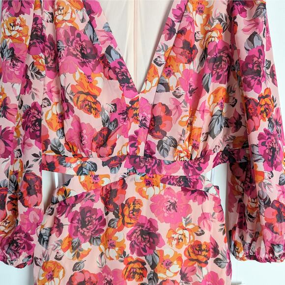 Julia Jordan Pink Floral V-Neck 3/4‎ Sleeve Cut-Out Midi Dress Size 12 NWT - Picture 7 of 14